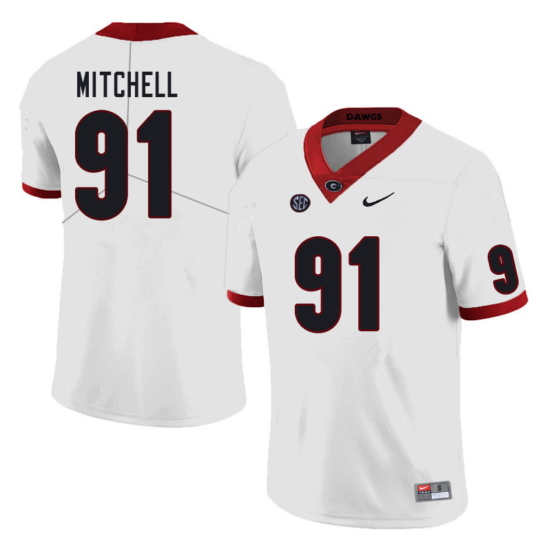 Men #91 Tymon Mitchell Georgia Bulldogs College Football Jerseys Sale-White